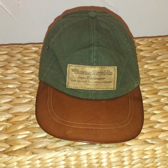 Banana Republic Vintage Cotton Genuine Leather Baseball Hat Unisex Army Green - Picture 1 of 8